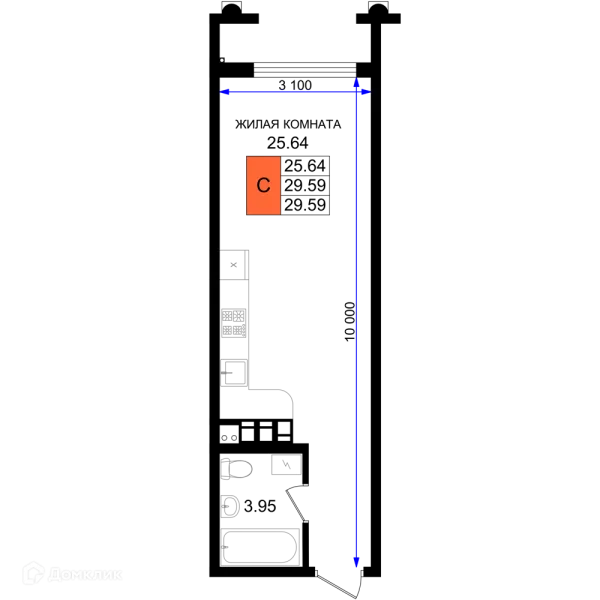 Планировка Студия в ЖК Резиденция морей