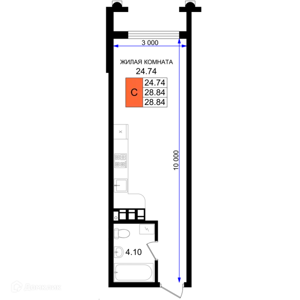 Планировка Студия в ЖК Резиденция морей