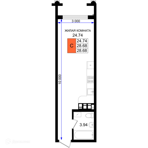 Планировка Студия в ЖК Резиденция морей
