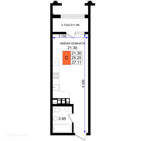 Планировка Студия в ЖК Резиденция морей