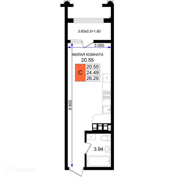 Планировка Студия в ЖК Резиденция морей