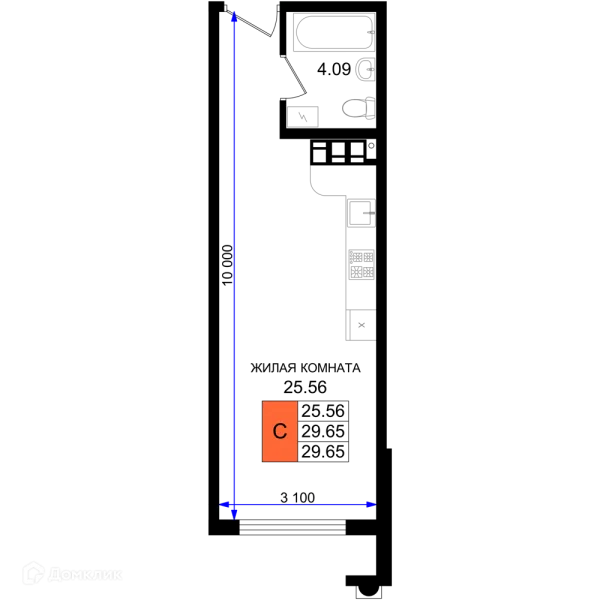 Планировка Студия в ЖК Резиденция морей