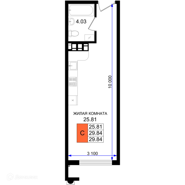 Планировка Студия в ЖК Резиденция морей