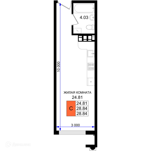 Планировка Студия в ЖК Резиденция морей