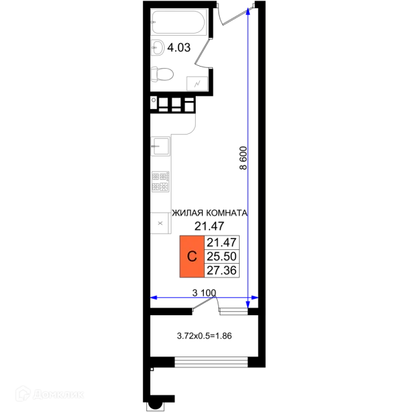Планировка Студия в ЖК Резиденция морей