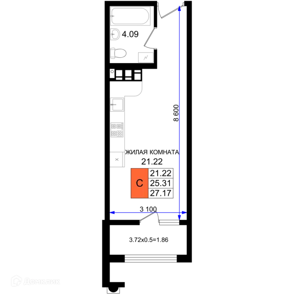Планировка Студия в ЖК Резиденция морей