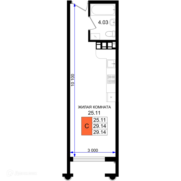 Планировка Студия в ЖК Резиденция морей