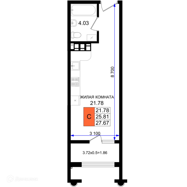 Планировка Студия в ЖК Резиденция морей