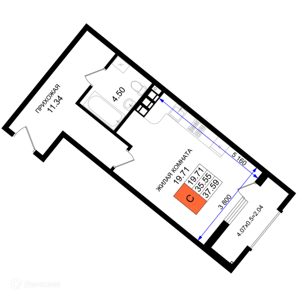 Планировка Студия в ЖК Резиденция морей