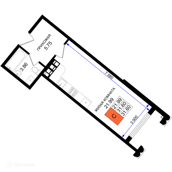 Планировка Студия в ЖК Резиденция морей