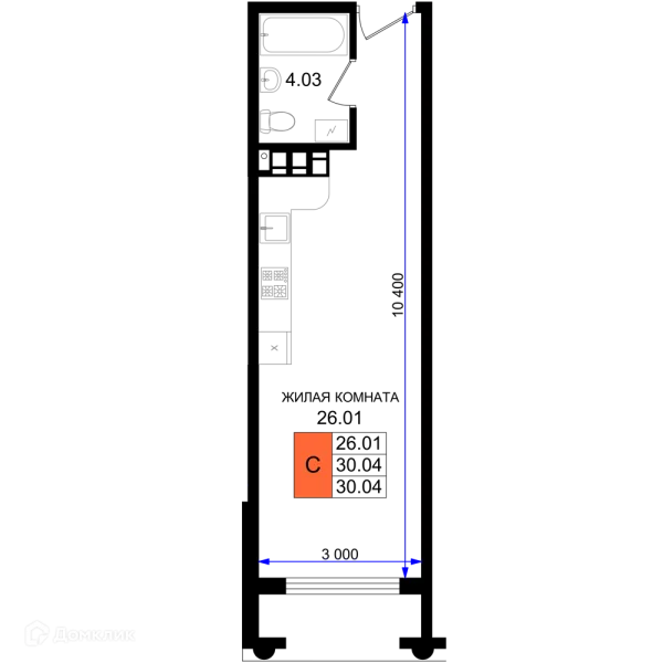 Планировка Студия в ЖК Резиденция морей
