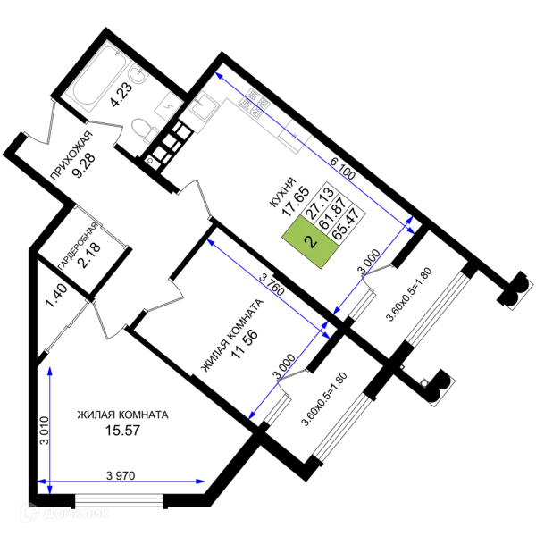 Планировка 2 комн. в ЖК Резиденция морей