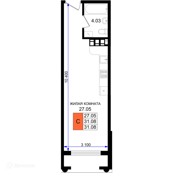 Планировка Студия в ЖК Резиденция морей