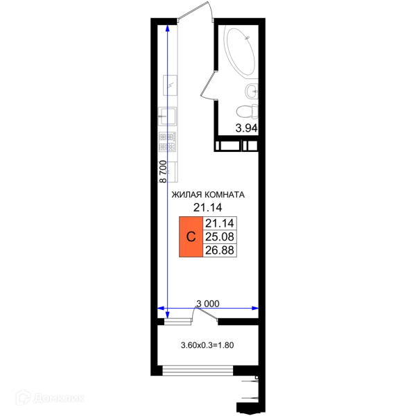 Планировка Студия в ЖК Резиденция морей