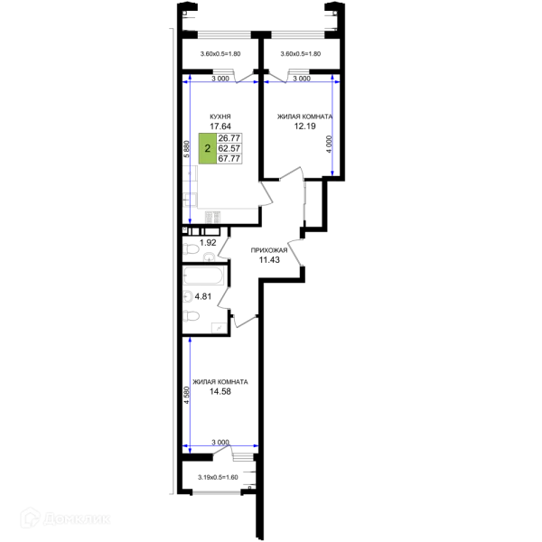 Планировка 2 комн. в ЖК Резиденция морей