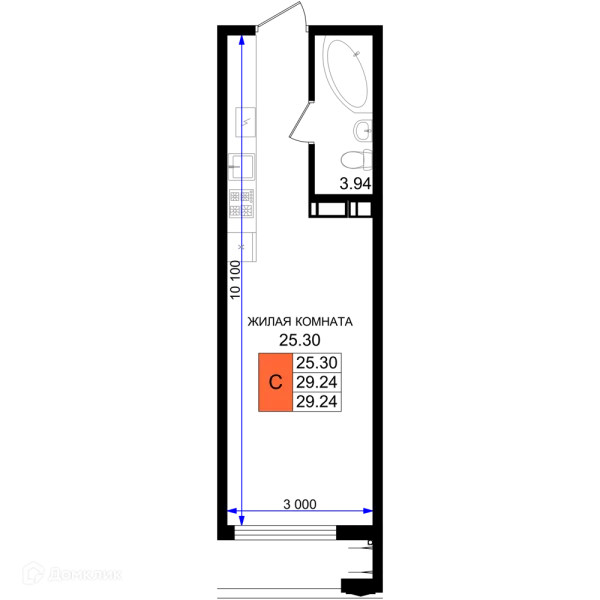 Планировка Студия в ЖК Резиденция морей