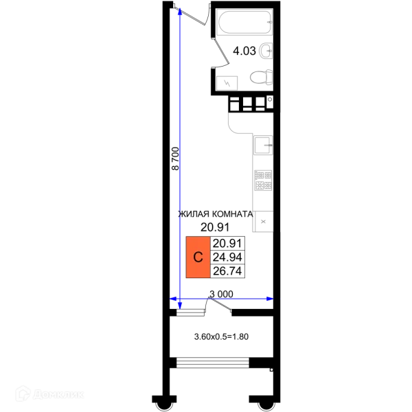 Планировка Студия в ЖК Резиденция морей