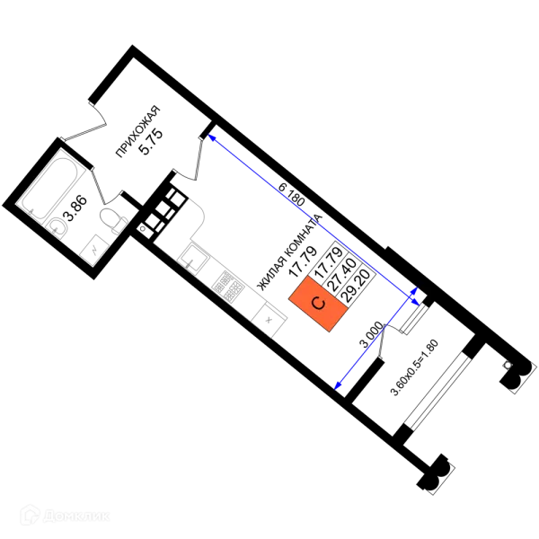 Планировка Студия в ЖК Резиденция морей
