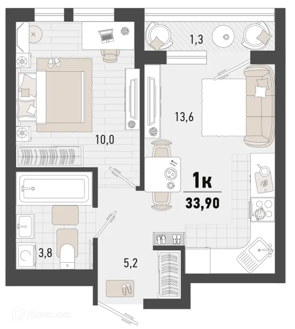 Планировка 1 комн. в ЖК Барса