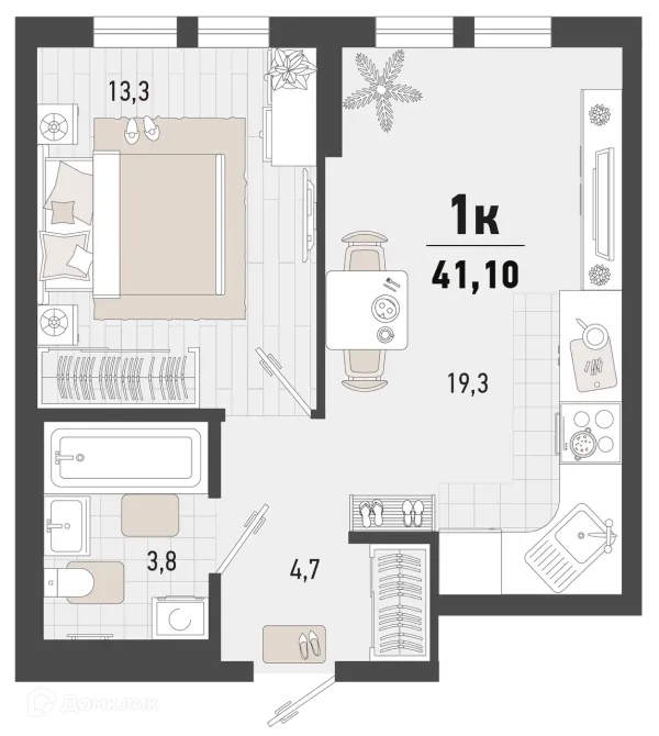 Планировка 1 комн. в ЖК Барса