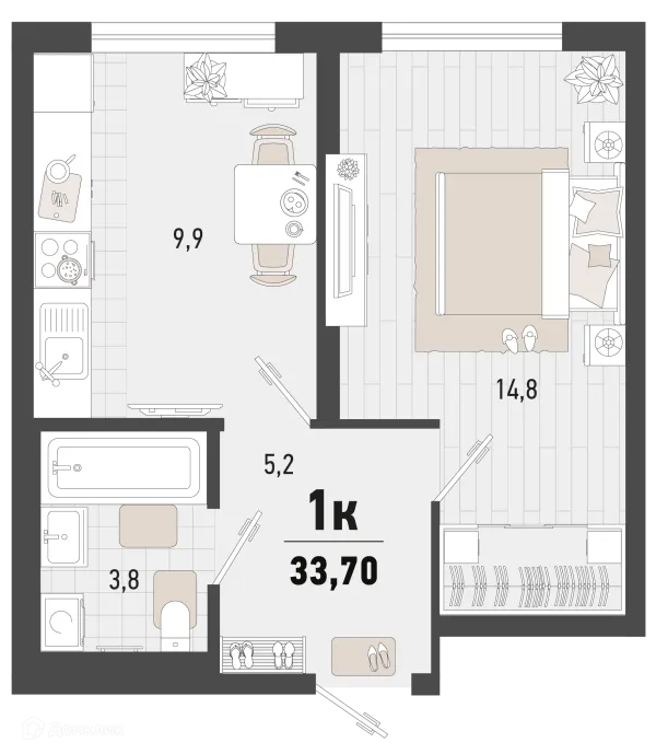 Планировка 1 комн. в ЖК Барса