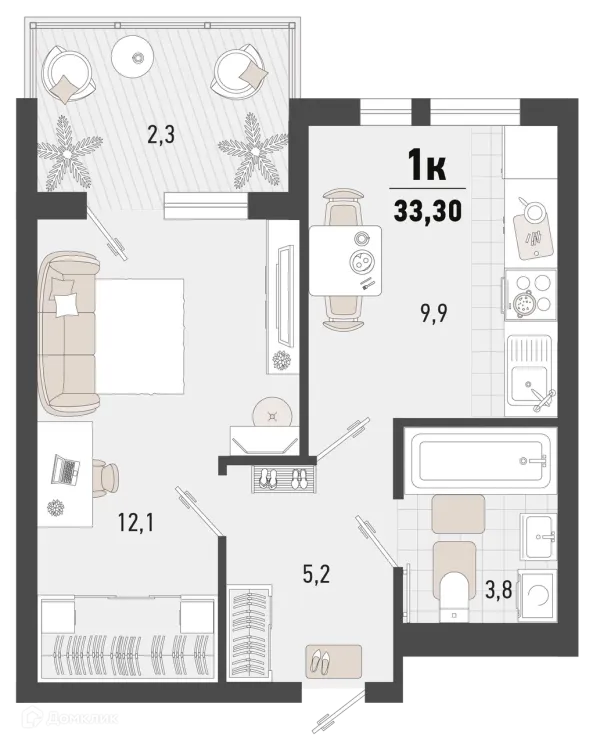 Планировка 1 комн. в ЖК Барса