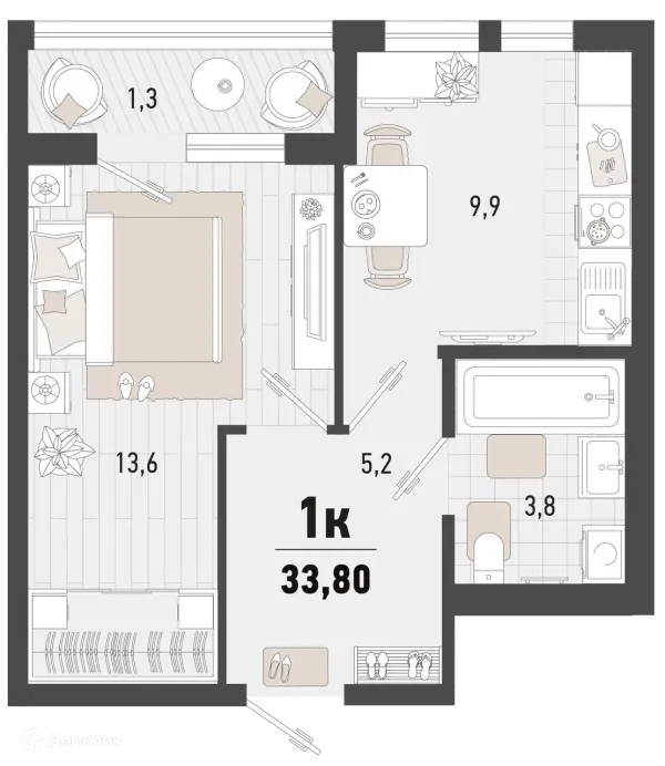 Планировка 1 комн. в ЖК Барса