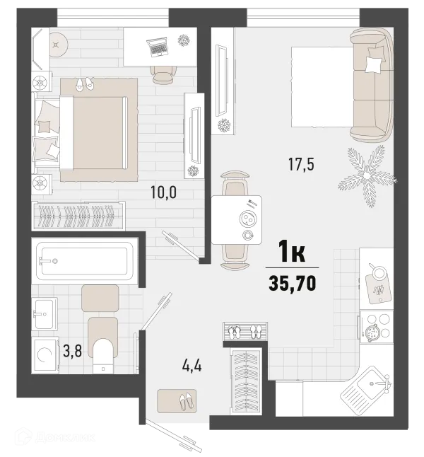 Планировка 1 комн. в ЖК Барса