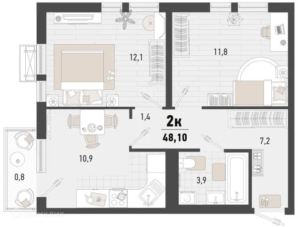 Планировка 2 комн. в ЖК Барса