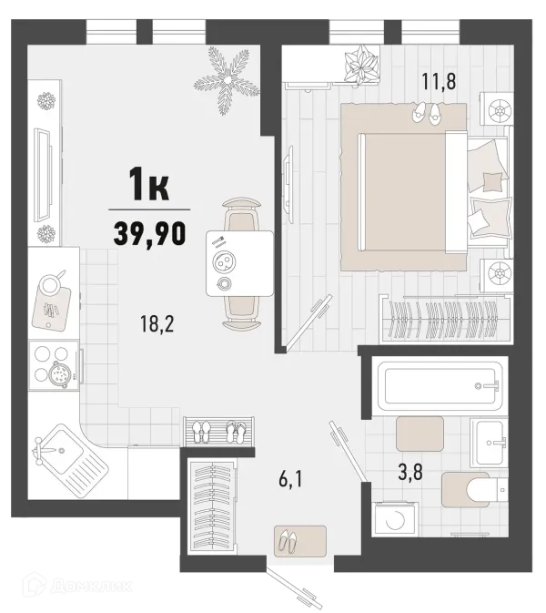 Планировка 1 комн. в ЖК Барса