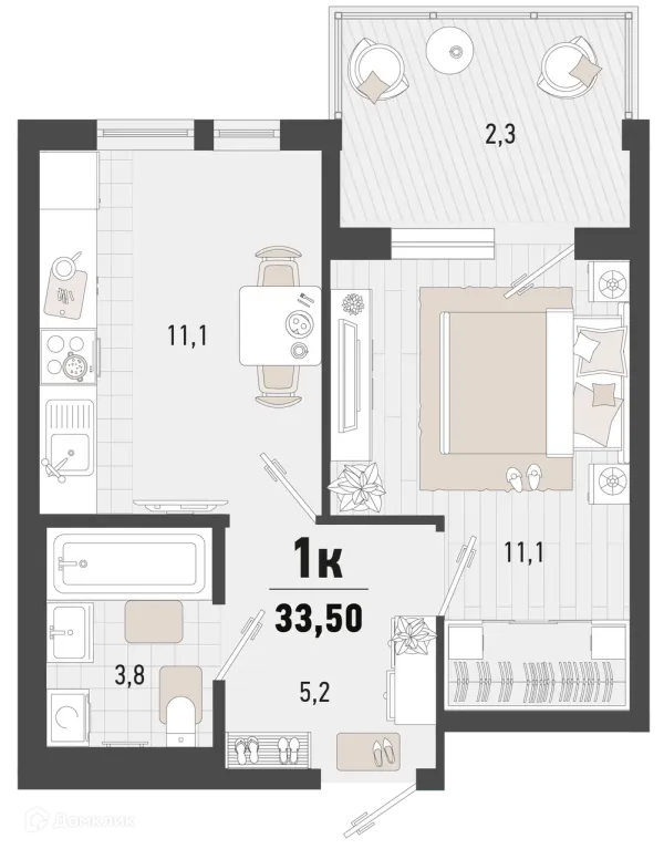 Планировка 1 комн. в ЖК Барса