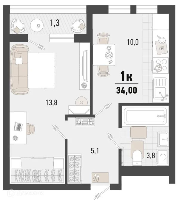 Планировка 1 комн. в ЖК Барса