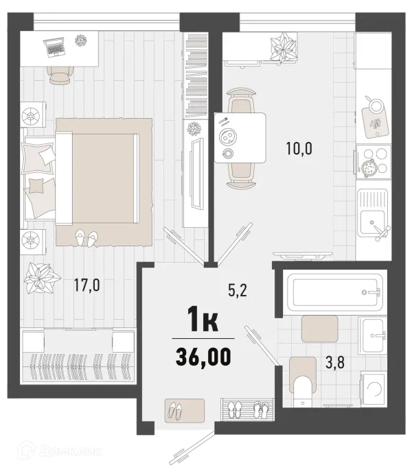 Планировка 1 комн. в ЖК Барса