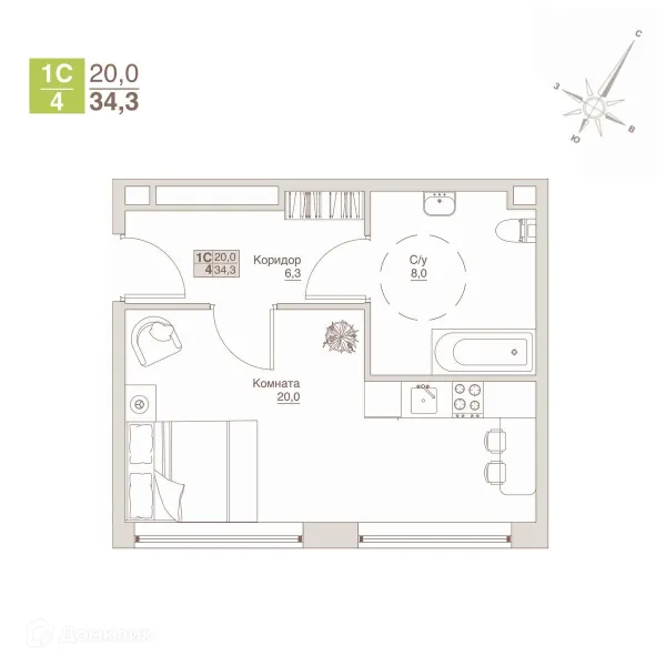 Планировка Студия в ЖК Апарт-комплекс ВЛЮБЕРЦЫ