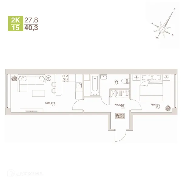 Планировка 2 комн. в ЖК Апарт-комплекс ВЛЮБЕРЦЫ