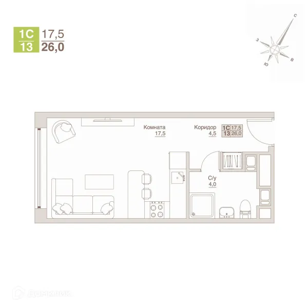 Планировка Студия в ЖК Апарт-комплекс ВЛЮБЕРЦЫ