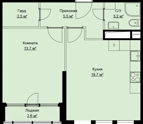 Планировка 1 комн. в ЖК Liberty (Либерти)