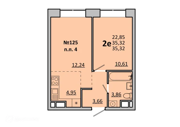 Планировка 2 комн. в ЖК Каштановая Роща