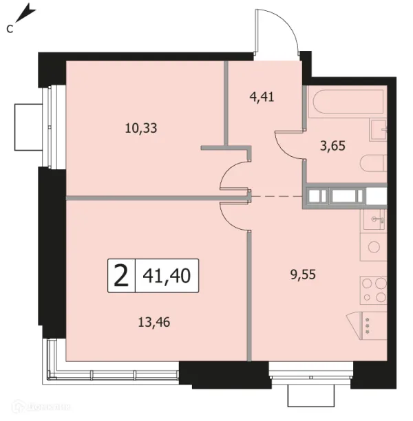 Планировка 2 комн. в ЖК Каштановая Роща