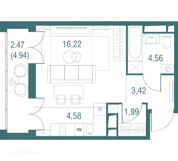 Планировка Студия в ЖК "Одинбург"