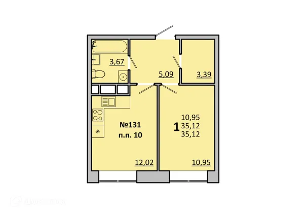 Планировка 1 комн. в ЖК Каштановая Роща
