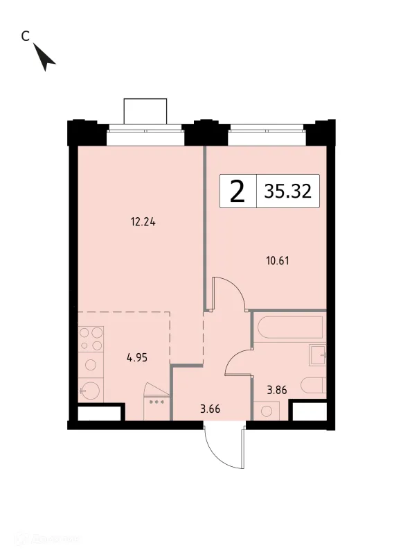 Планировка 2 комн. в ЖК Каштановая Роща