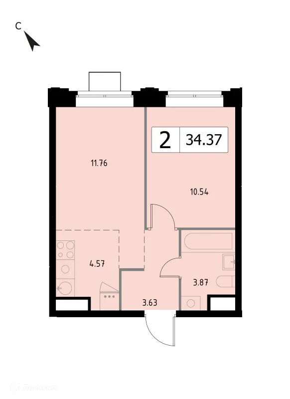 Планировка 2 комн. в ЖК Каштановая Роща