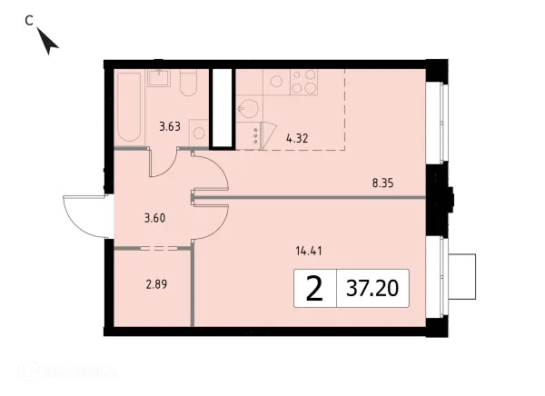 Планировка 2 комн. в ЖК Каштановая Роща