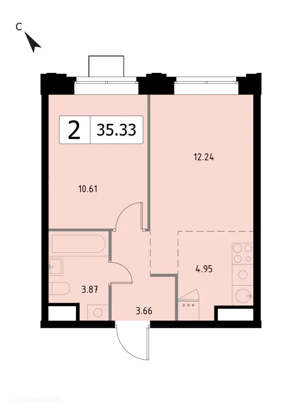 Планировка 2 комн. в ЖК Каштановая Роща
