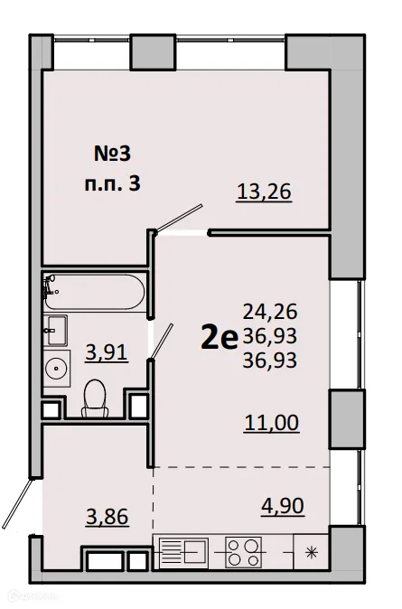 Планировка 2 комн. в ЖК Каштановая Роща