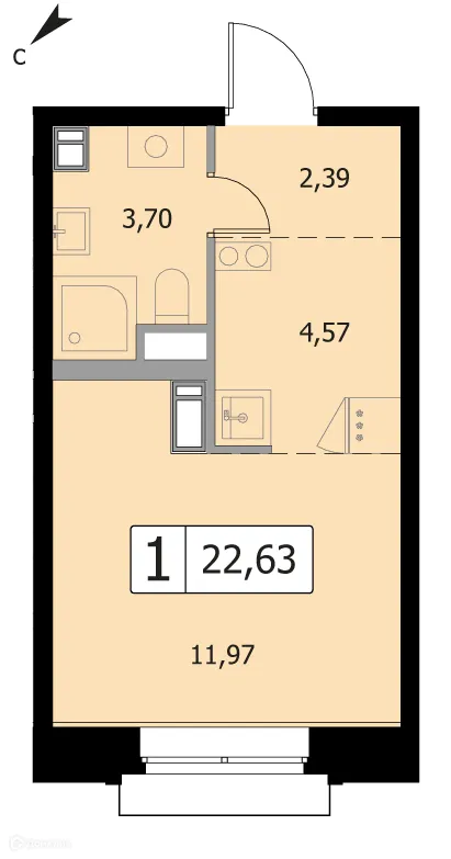 Планировка Студия в ЖК Каштановая Роща