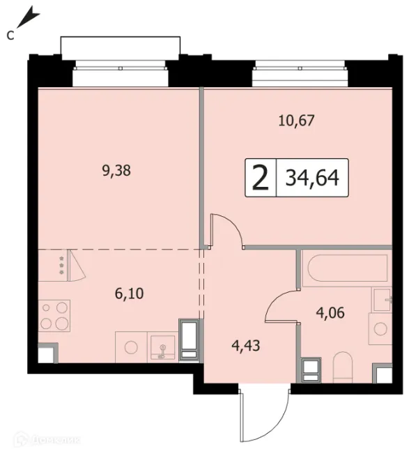 Планировка 2 комн. в ЖК Каштановая Роща