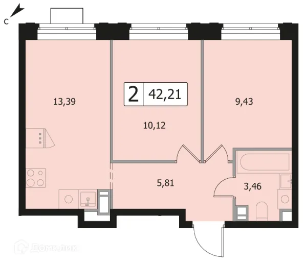Планировка 2 комн. в ЖК Каштановая Роща