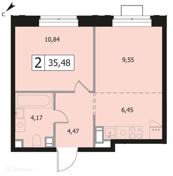Планировка 2 комн. в ЖК Каштановая Роща